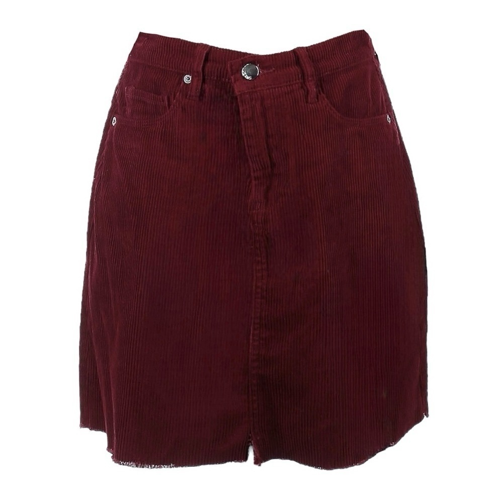 Blank NYC Skirt 28 NWT Mini ALine Merlot Corduroy Raw Hem Pockets Burgundy Retro